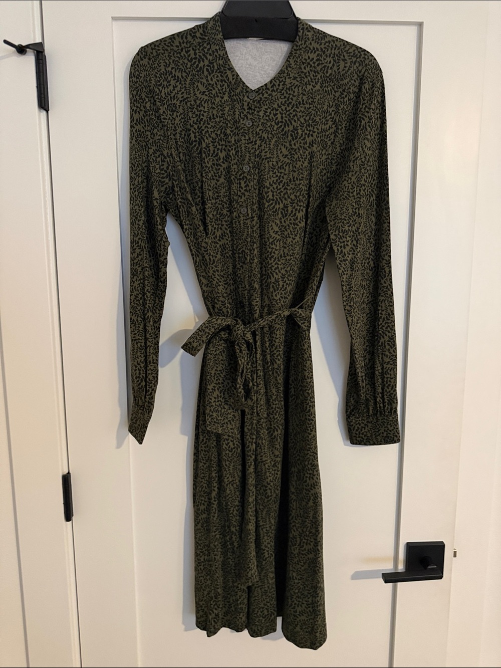Boden Olive Green Button-Front Tie-Waist Midi Dress